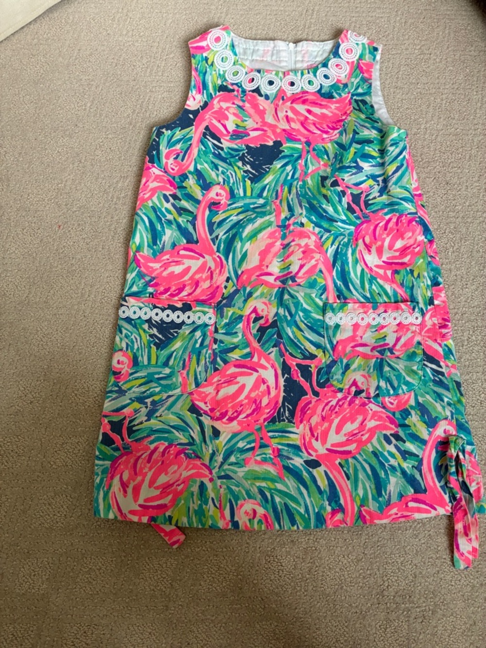 Lilly Pulitzer Pink Flamingo A-Line Dress with Green & Blue Foliage size 8